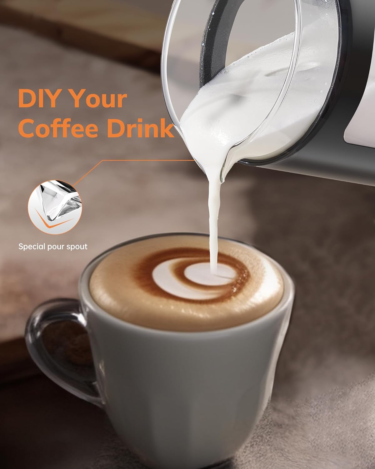 Milchaufschäumer 600 ml elektrisch 4 in 1 für Heiß- und Kaltgetränke 550W Latte-Design visuelles Glas leicht zu reinigen schwarz Catering + Veranstalter – 4