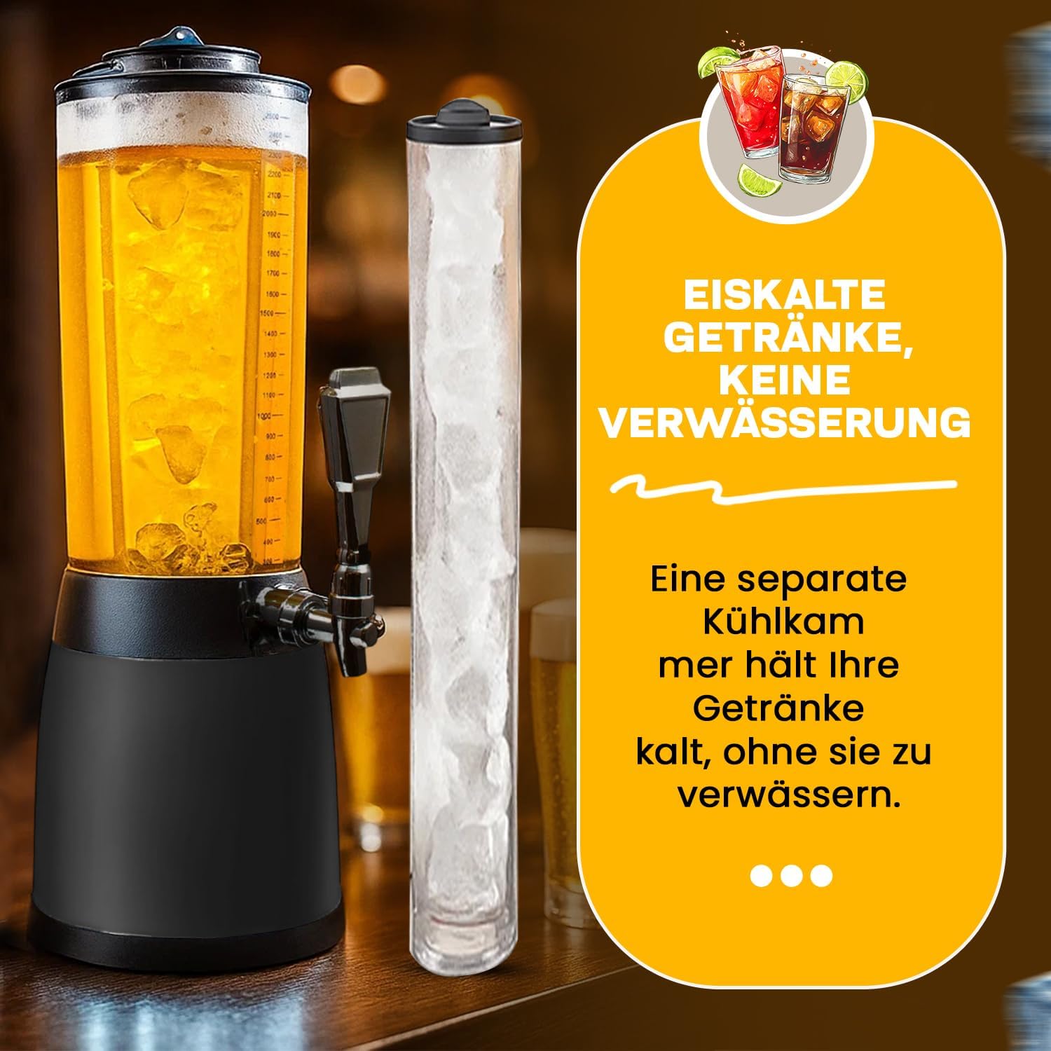 Biertower 4 Liter Kult Biersäule mit LED-Beleuchtung & Eiskühlung XXL Trinksäule Getränkespender mit Präzisions-Zapfhahn Robuste Zapfsäule – Thumbnail 6