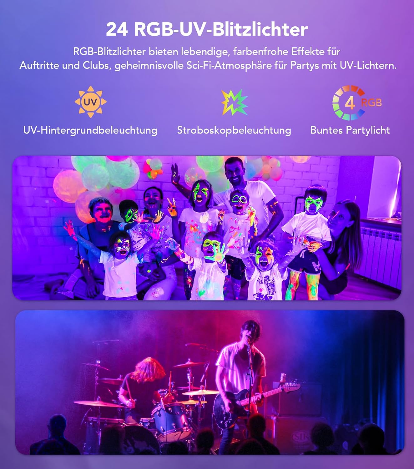 Partylicht 6-in-1 Discolicht mit 61 Zoll Stativ & RGB UV & Strobe – 4
