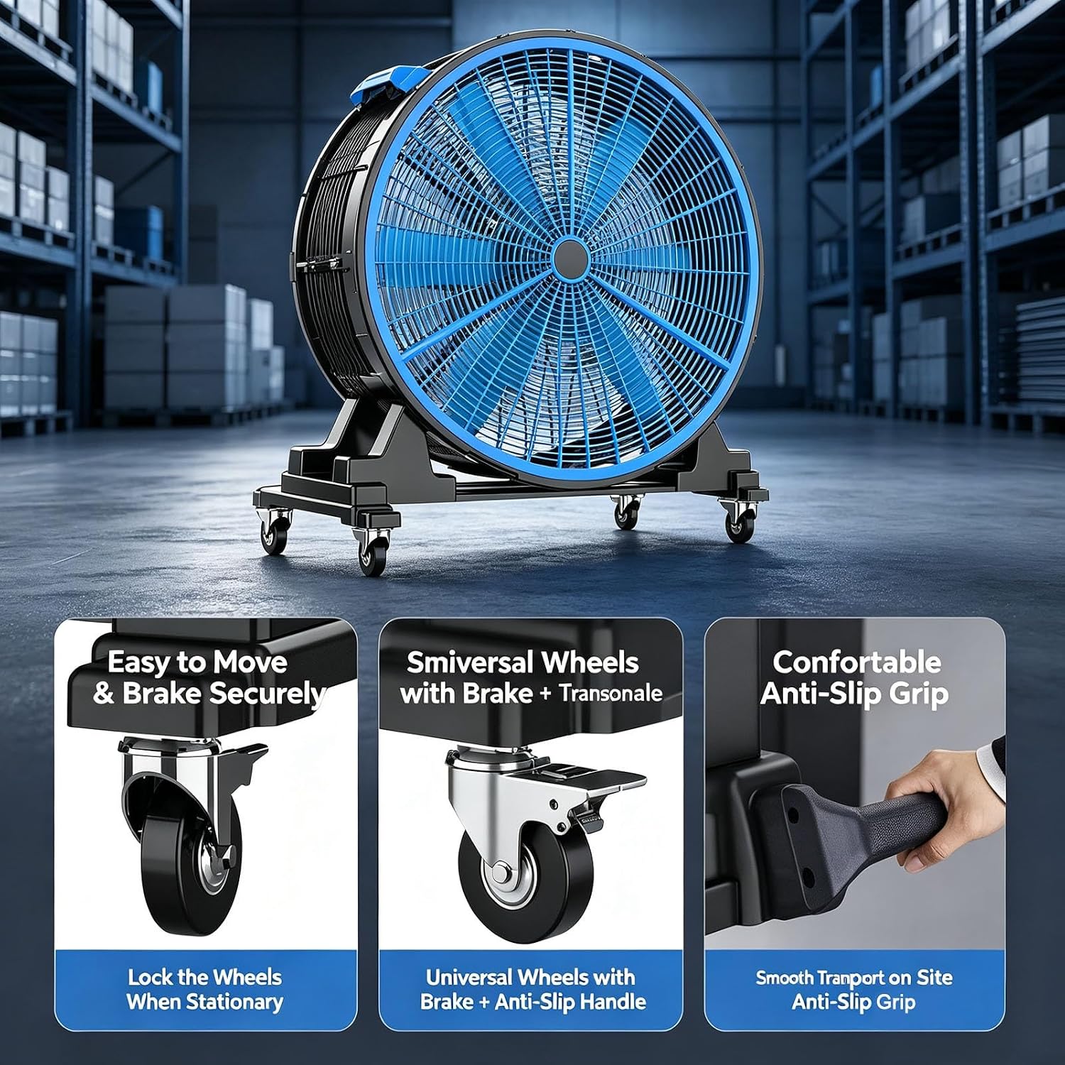 Industrie-Trommelventilator 24.000 m³/h 51 Zoll 45 m Reichweite 100 Geschwindigkeiten 500 W Hochgeschwindigkeits-Bodenventilator Kunststoff starker Luftstrom für Gewerbeflächen – 4