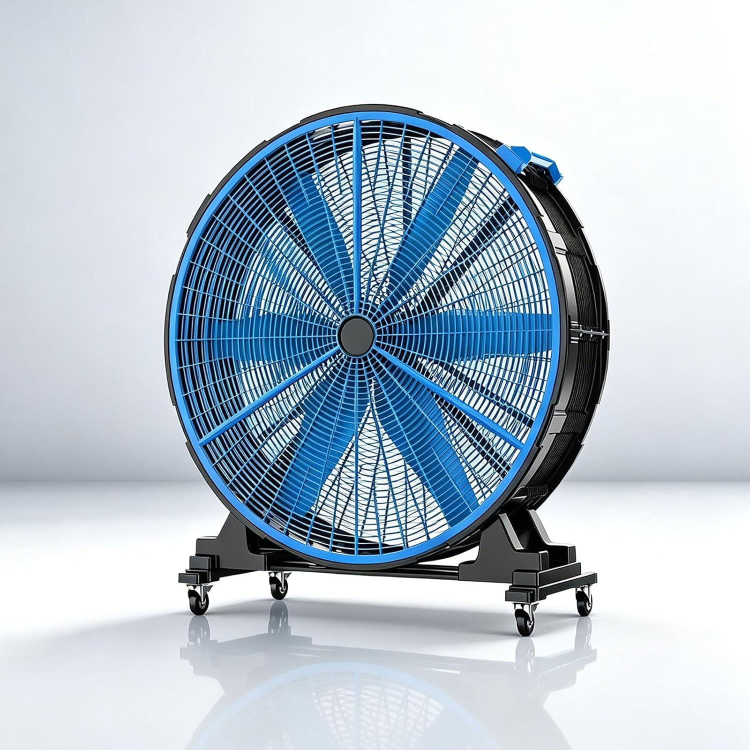 Industrie-Trommelventilator 24.000 m³/h 51 Zoll 45 m Reichweite 100 Geschwindigkeiten 500 W Hochgeschwindigkeits-Bodenventilator Kunststoff starker Luftstrom für Gewerbeflächen