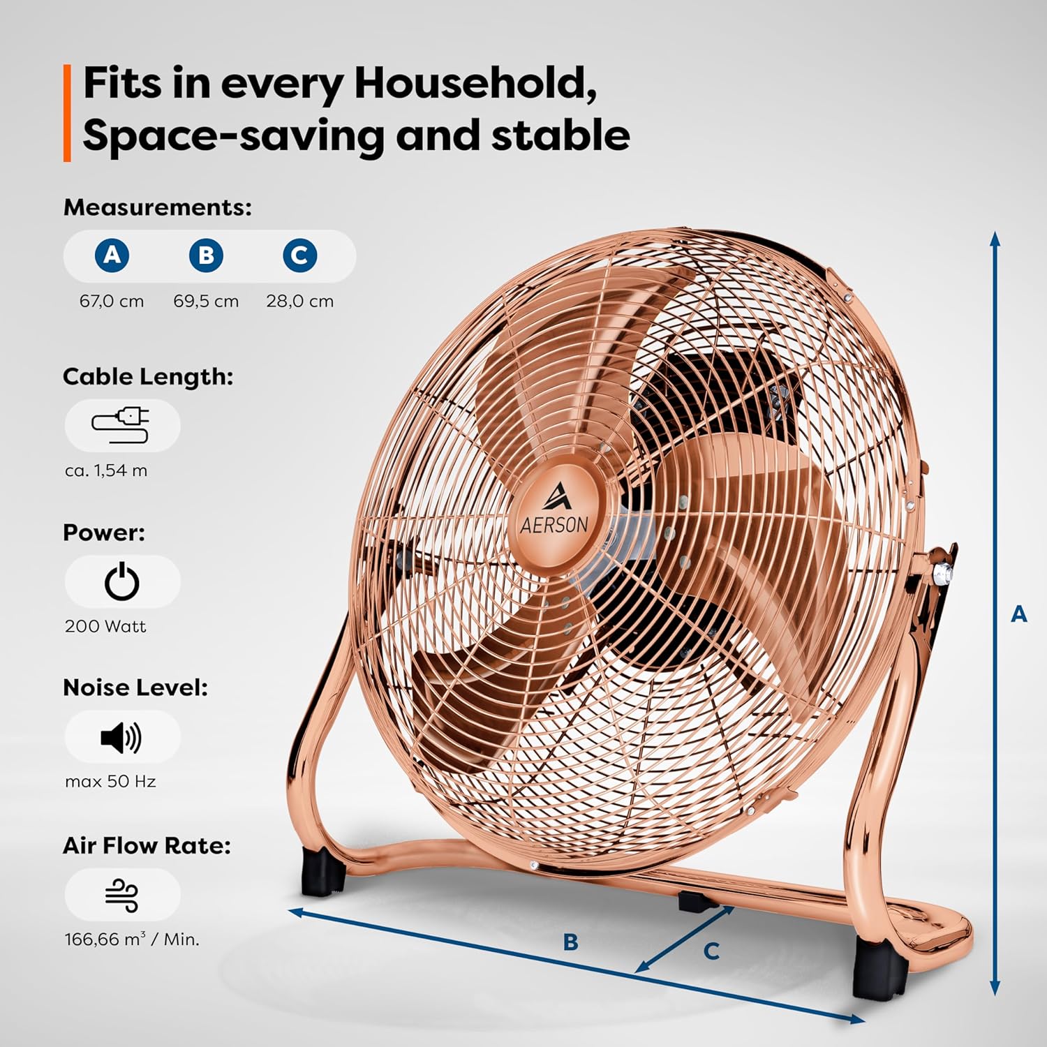 Bodenventilator Windmaschine 60 cm 4.344 m³ mit 3-Leistungsstufen 200 W Standventilator Ventilator hoher Luftdurchzug robuste Metallausführung Neigungswinkel ca. 110 Grad – 2