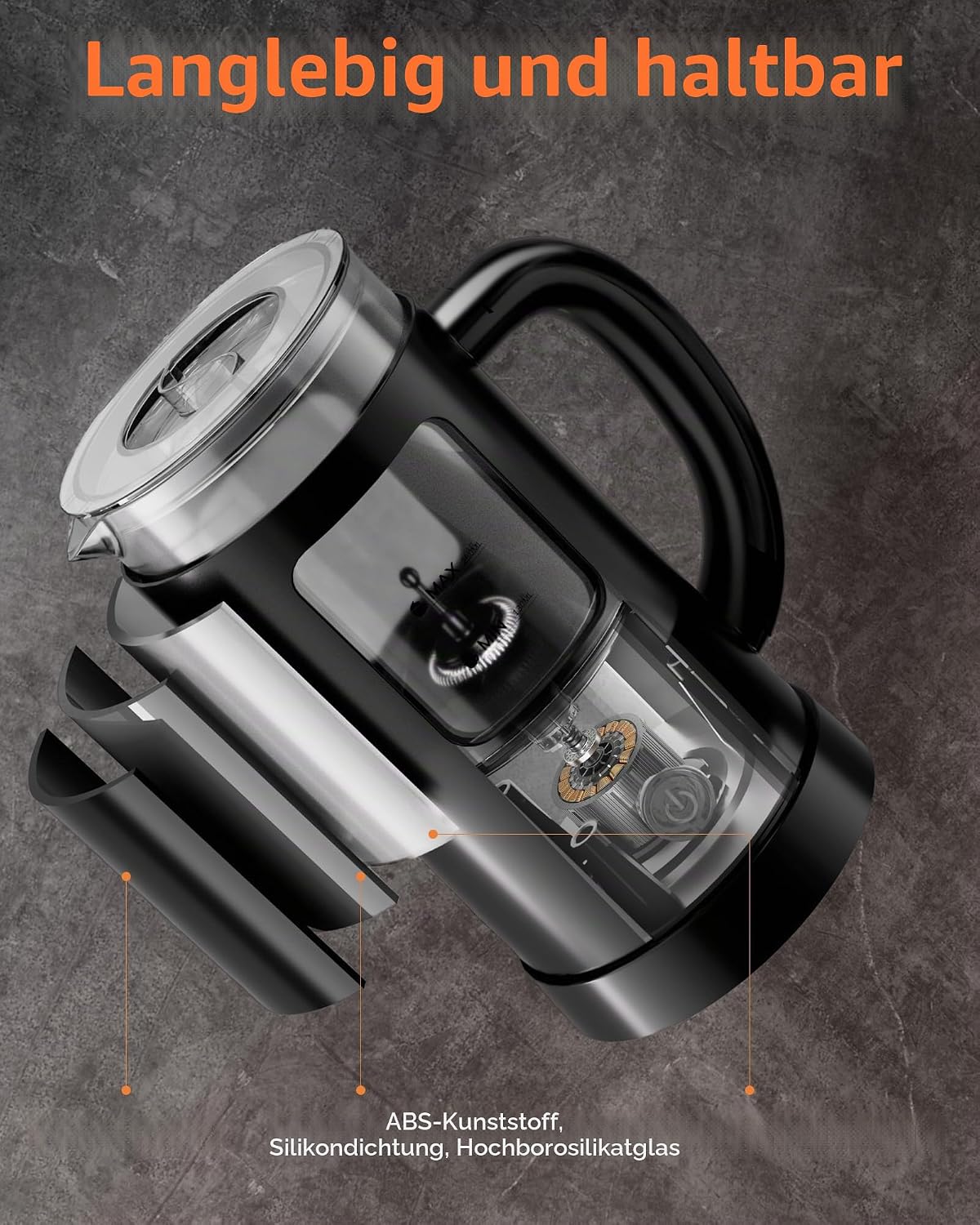 Milchaufschäumer 600 ml elektrisch 4 in 1 für Heiß- und Kaltgetränke 550W Latte-Design visuelles Glas leicht zu reinigen schwarz Catering + Veranstalter – Thumbnail 7