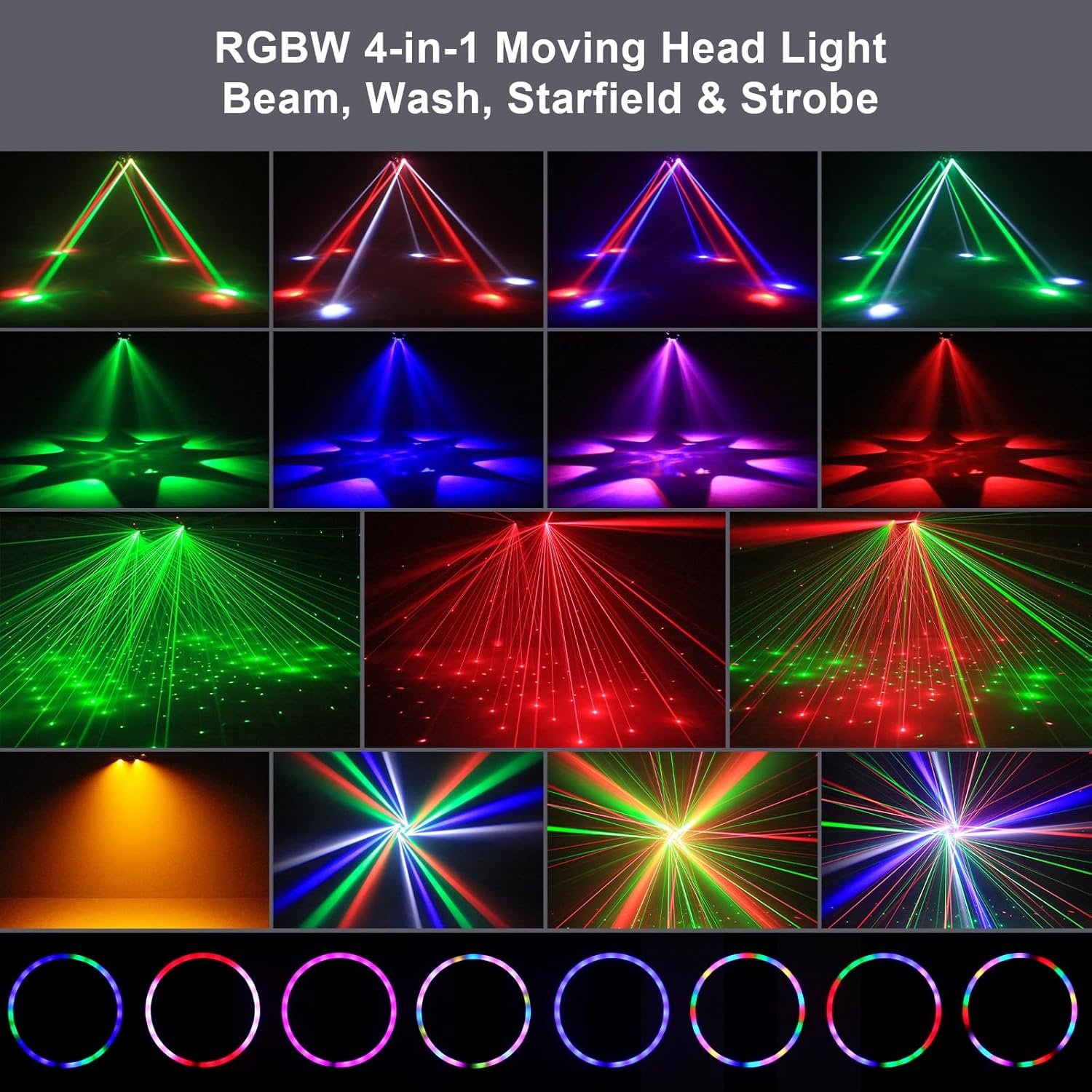 Bühnenlicht Strahl 150 W RGBW LED 4 Lampenarm Spotlight mit Fernbedienung Gold Strobe Partylicht Scheinwerfer für Disco DJ Bar Partys – 2