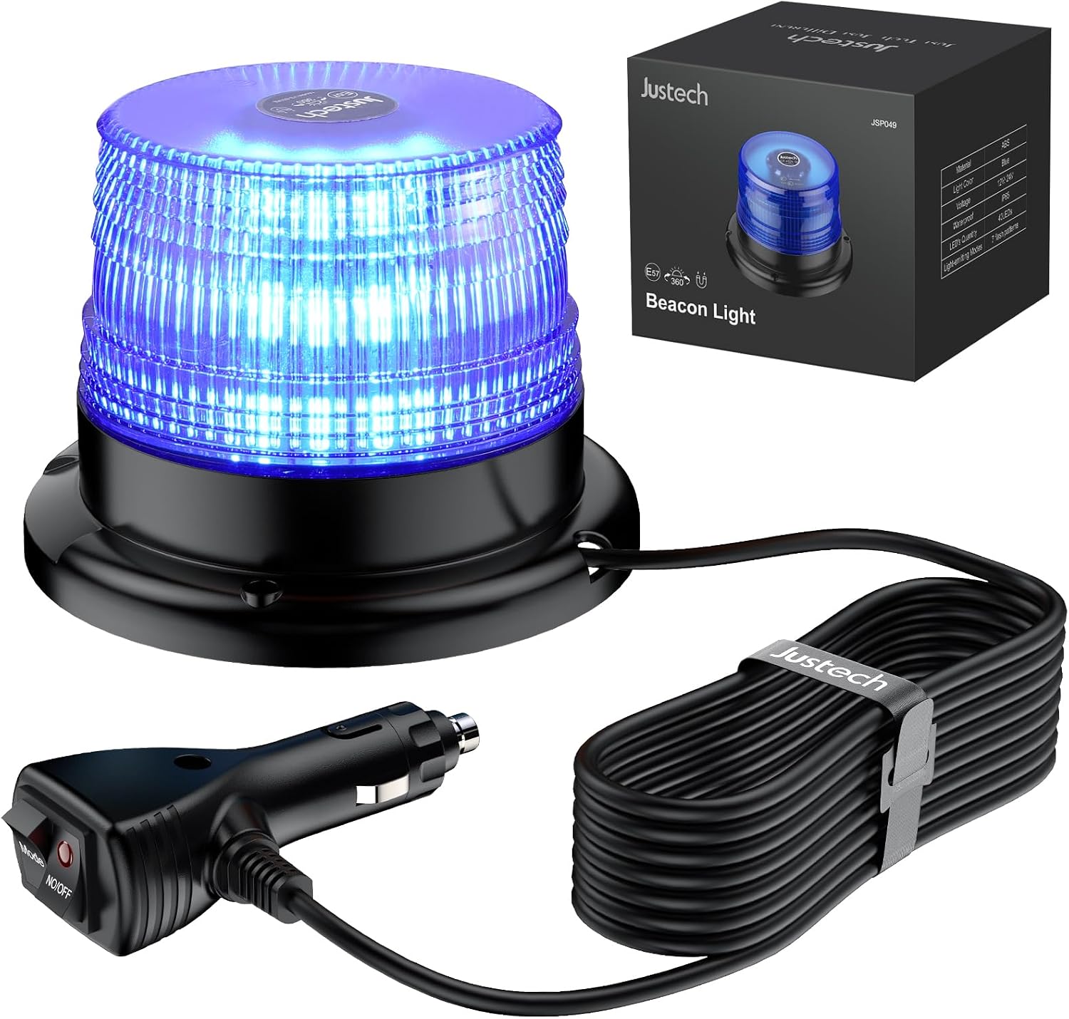 Blaulicht Rundumleuchte 360° Blau Warnleuchte Blitzleuchte 7 Modus mit 5 m Netzkabel 12V / 24V Warnlicht mit Magnetfuß