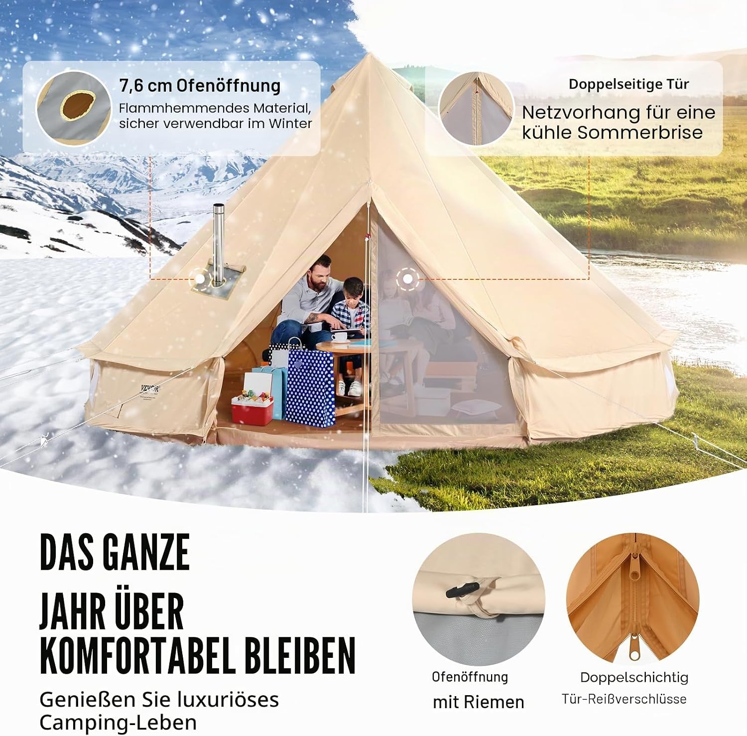 Glockenzelt 7 m Durchmesser x 3,5 m Jurten Zelt geeignet bis 12 Personen – 4