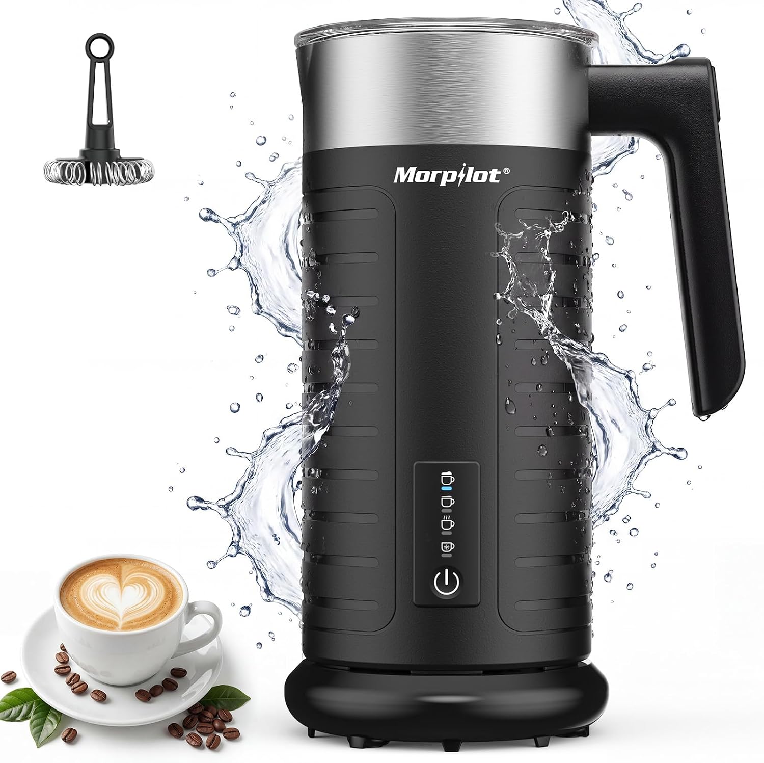 Milchaufschäumer elektrisch 4 in 1 leise & schnell 75 ml – 240 ml für heißen & kalten Milchschaum Edelstahl für Latte Macchiato & Cappuccino
