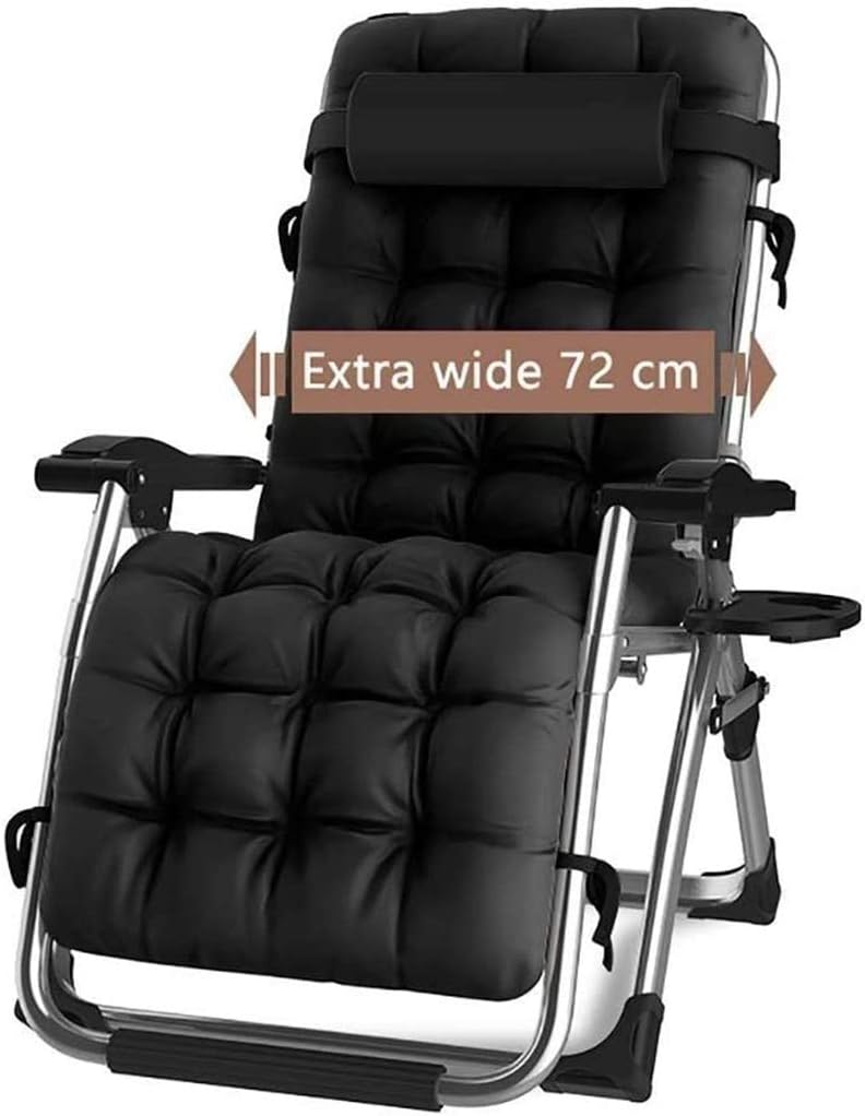 Sonnenliege klappbar Liegestuhl Strandliege extra groß Gartenliege für Patio-Garten-Strand-Pool mit Kissen-Unterstützung 200 kg Black – 2