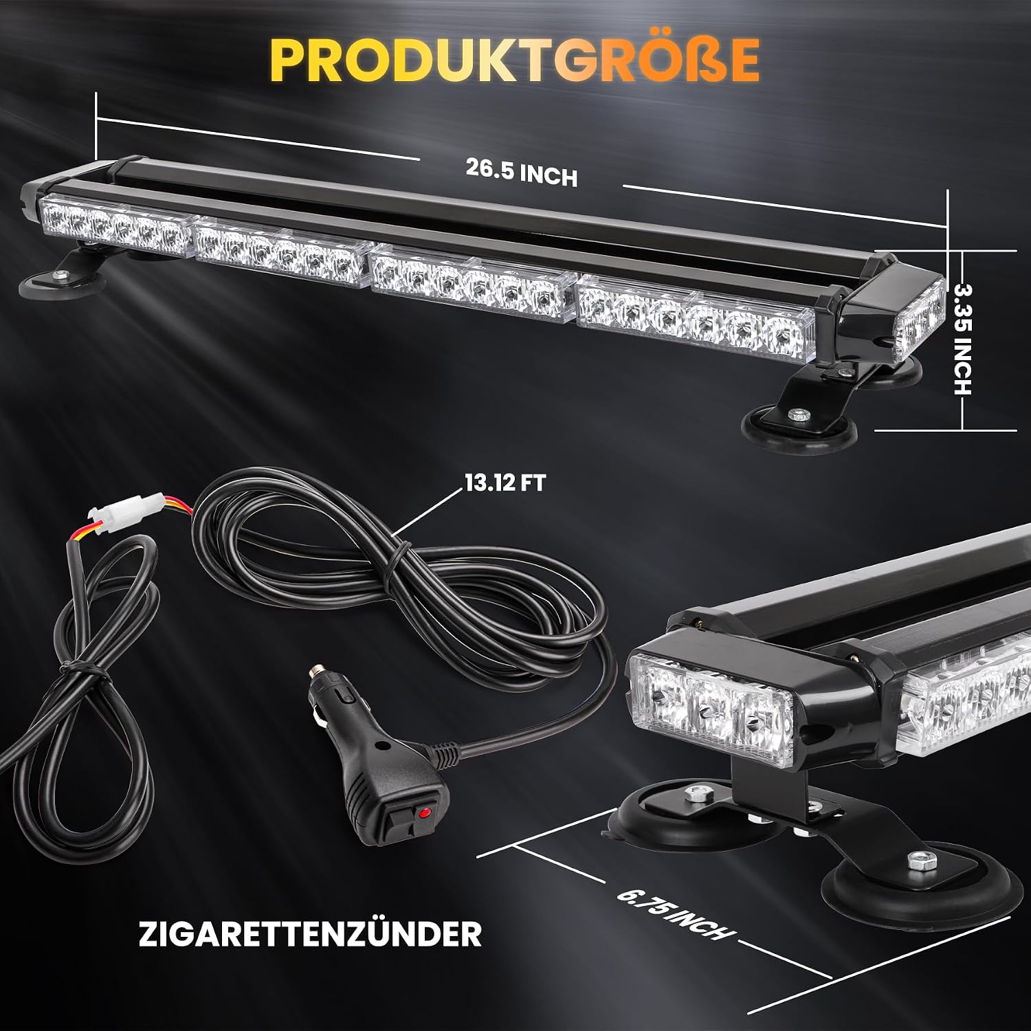 LED Warnbalken 67 cm Rundumleuchte 54 LEDs 7 Blitzmodi 12/24 V Magnethalterung – Thumbnail 8