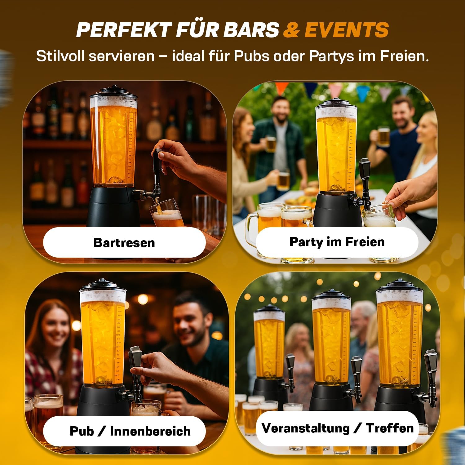 Biertower 4 Liter Kult Biersäule mit LED-Beleuchtung & Eiskühlung XXL Trinksäule Getränkespender mit Präzisions-Zapfhahn Robuste Zapfsäule – Thumbnail 7